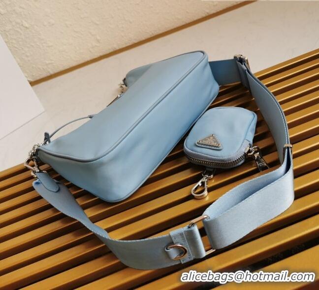 Shop Grade Prada Re-Edition 2005 Nylon Shoulder Bag 1BH204 Light Blue 2021