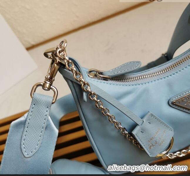 Shop Grade Prada Re-Edition 2005 Nylon Shoulder Bag 1BH204 Light Blue 2021