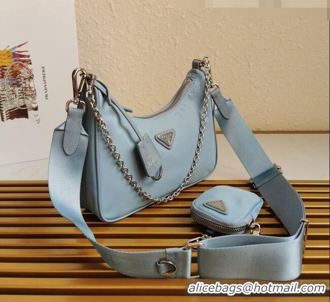 Shop Grade Prada Re-Edition 2005 Nylon Shoulder Bag 1BH204 Light Blue 2021