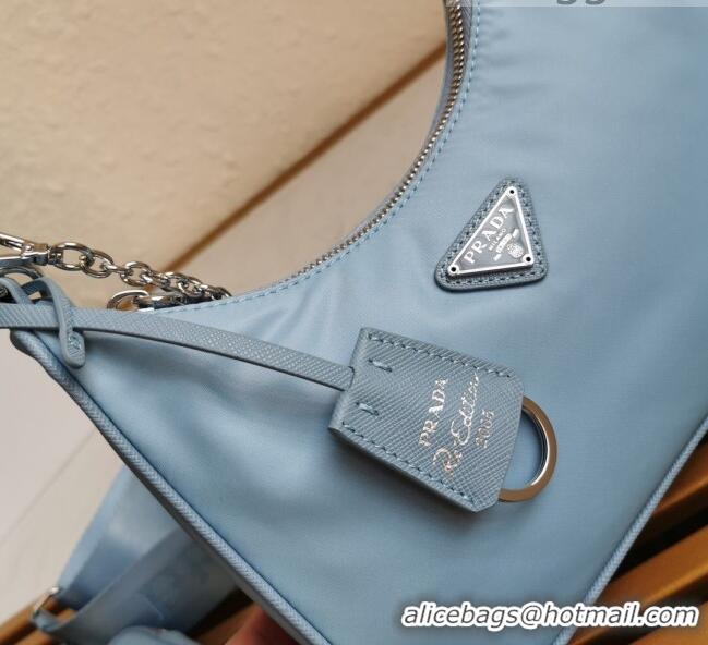 Shop Grade Prada Re-Edition 2005 Nylon Shoulder Bag 1BH204 Light Blue 2021