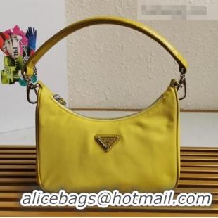 Buy Discount Prada Re-Edition 2005 Nylon and Crocodile Leather Hobo Bag 1BC204 Yellow 2021 