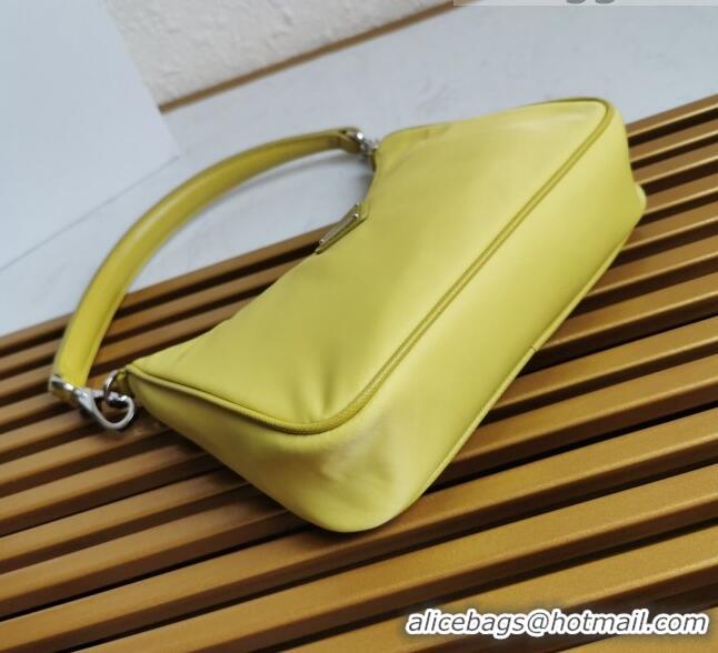 Buy Discount Prada Re-Edition 2005 Nylon and Crocodile Leather Hobo Bag 1BC204 Yellow 2021 