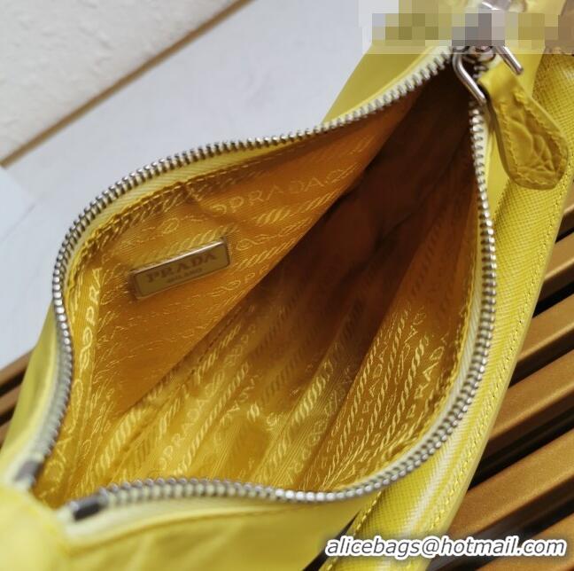 Buy Discount Prada Re-Edition 2005 Nylon and Crocodile Leather Hobo Bag 1BC204 Yellow 2021 