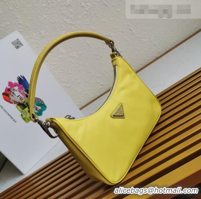 Buy Discount Prada Re-Edition 2005 Nylon and Crocodile Leather Hobo Bag 1BC204 Yellow 2021 