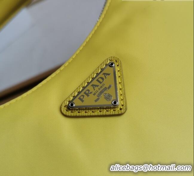 Buy Discount Prada Re-Edition 2005 Nylon and Crocodile Leather Hobo Bag 1BC204 Yellow 2021 