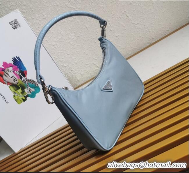 Classic Prada Re-Edition 2005 Nylon and Crocodile Leather Hobo Bag 1BC204 Blue 2021