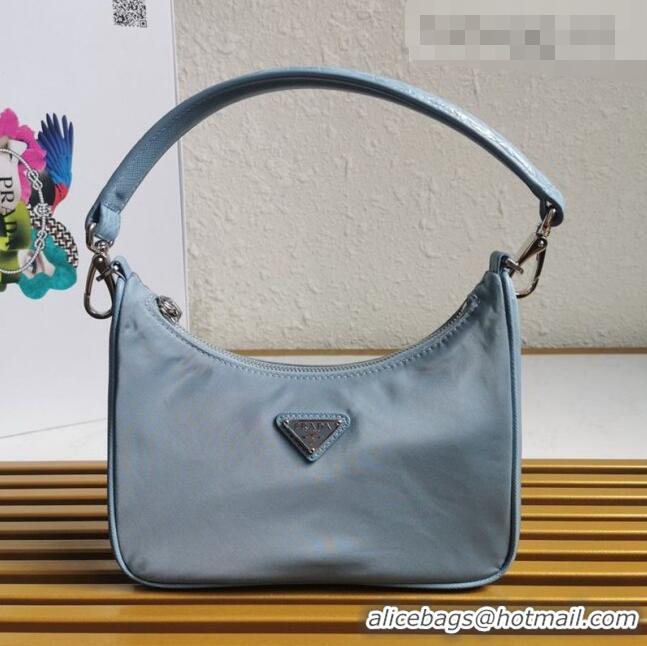 Classic Prada Re-Edition 2005 Nylon and Crocodile Leather Hobo Bag 1BC204 Blue 2021