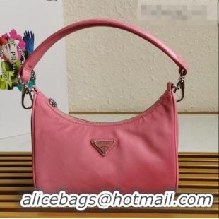 Low Cost Prada Re-Edition 2005 Nylon and Crocodile Leather Hobo Bag 1BC204 Pink 2021