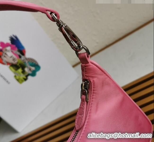 Low Cost Prada Re-Edition 2005 Nylon and Crocodile Leather Hobo Bag 1BC204 Pink 2021