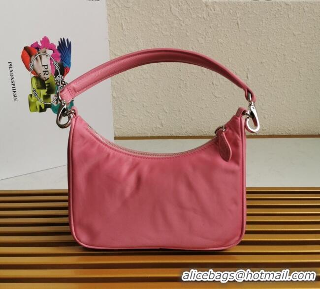 Low Cost Prada Re-Edition 2005 Nylon and Crocodile Leather Hobo Bag 1BC204 Pink 2021