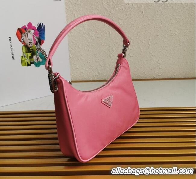 Low Cost Prada Re-Edition 2005 Nylon and Crocodile Leather Hobo Bag 1BC204 Pink 2021