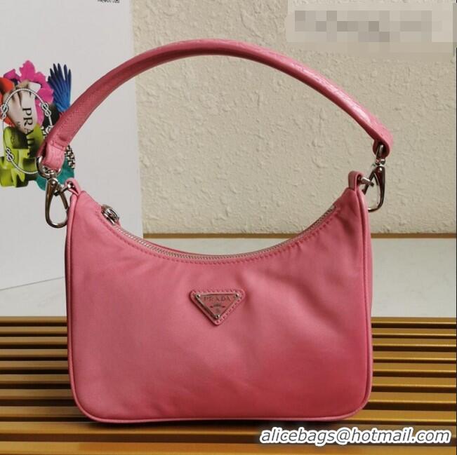 Low Cost Prada Re-Edition 2005 Nylon and Crocodile Leather Hobo Bag 1BC204 Pink 2021