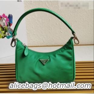 Super Quality Prada Re-Edition 2005 Nylon and Crocodile Leather Hobo Bag 1BC204 Green 2021 