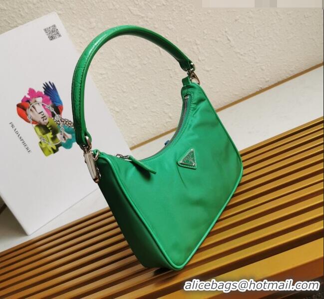 Super Quality Prada Re-Edition 2005 Nylon and Crocodile Leather Hobo Bag 1BC204 Green 2021 