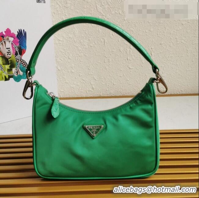 Super Quality Prada Re-Edition 2005 Nylon and Crocodile Leather Hobo Bag 1BC204 Green 2021 