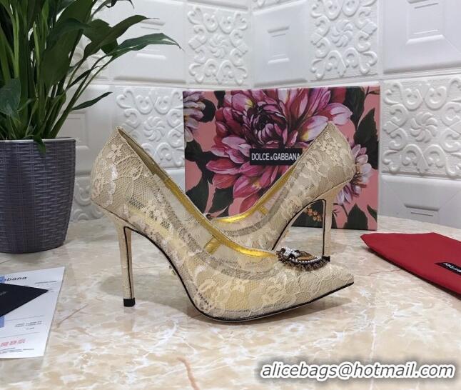 Super Quality Dolce&Gabbana DG Lace High- Heel Pumps 10.5cm 033175 Beige 2021