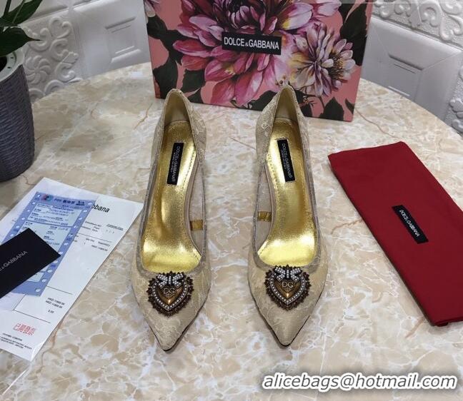 Super Quality Dolce&Gabbana DG Lace High- Heel Pumps 10.5cm 033175 Beige 2021