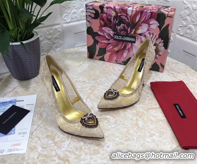 Super Quality Dolce&Gabbana DG Lace High- Heel Pumps 10.5cm 033175 Beige 2021