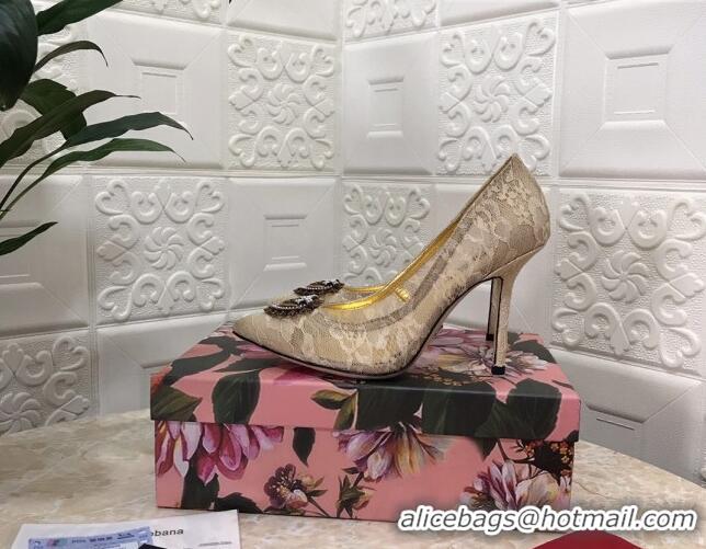 Super Quality Dolce&Gabbana DG Lace High- Heel Pumps 10.5cm 033175 Beige 2021