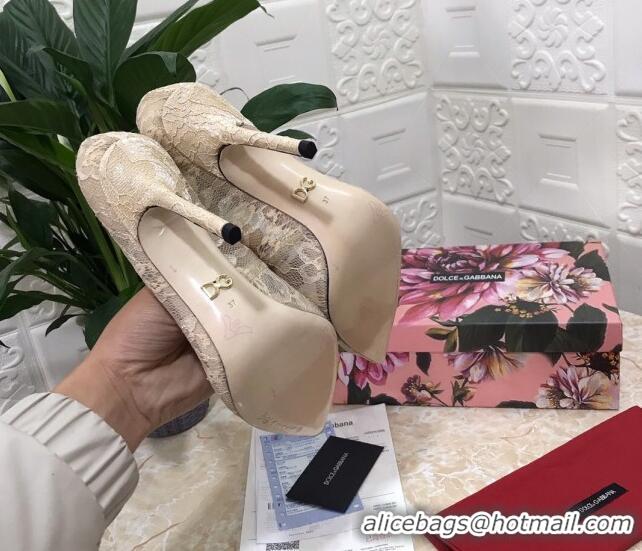 Super Quality Dolce&Gabbana DG Lace High- Heel Pumps 10.5cm 033175 Beige 2021