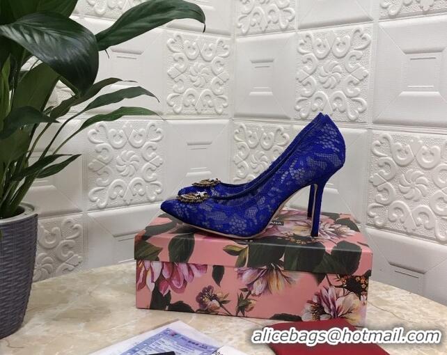 New Design Dolce&Gabbana DG Lace High- Heel Pumps 10.5cm 033175 Blue 2021