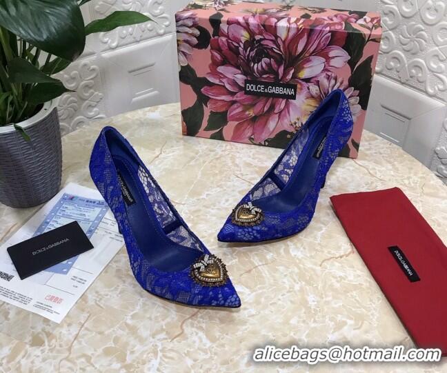 New Design Dolce&Gabbana DG Lace High- Heel Pumps 10.5cm 033175 Blue 2021