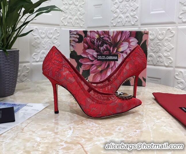 Fashion Dolce&Gabbana DG Lace High- Heel Pumps 10.5cm 033175 Red 2021