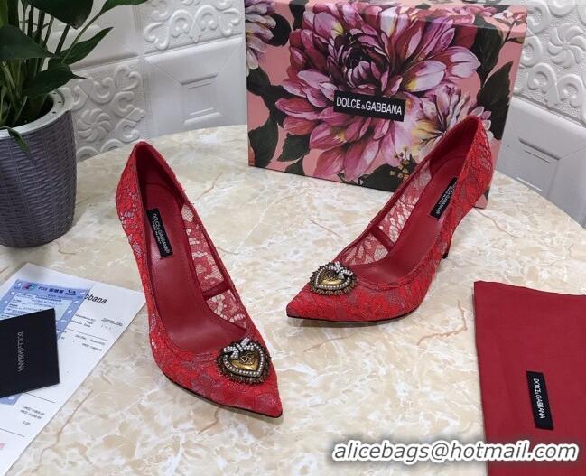 Fashion Dolce&Gabbana DG Lace High- Heel Pumps 10.5cm 033175 Red 2021