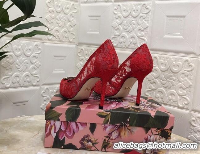 Fashion Dolce&Gabbana DG Lace High- Heel Pumps 10.5cm 033175 Red 2021