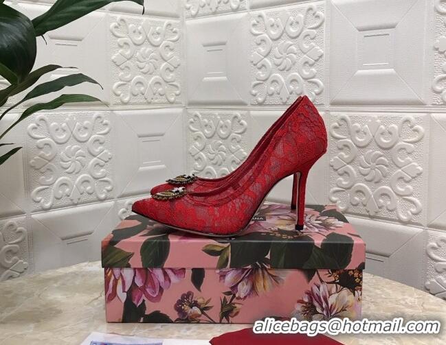 Fashion Dolce&Gabbana DG Lace High- Heel Pumps 10.5cm 033175 Red 2021