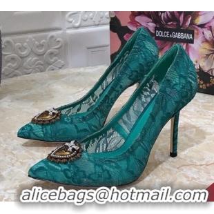 Cute Dolce&Gabbana DG Lace High- Heel Pumps 10.5cm 033175 Green 2021