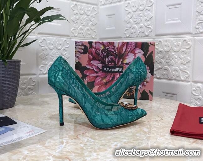 Cute Dolce&Gabbana DG Lace High- Heel Pumps 10.5cm 033175 Green 2021