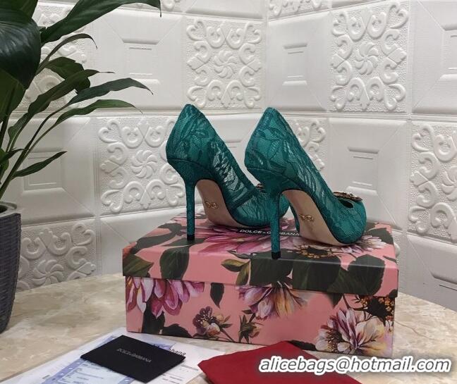 Cute Dolce&Gabbana DG Lace High- Heel Pumps 10.5cm 033175 Green 2021