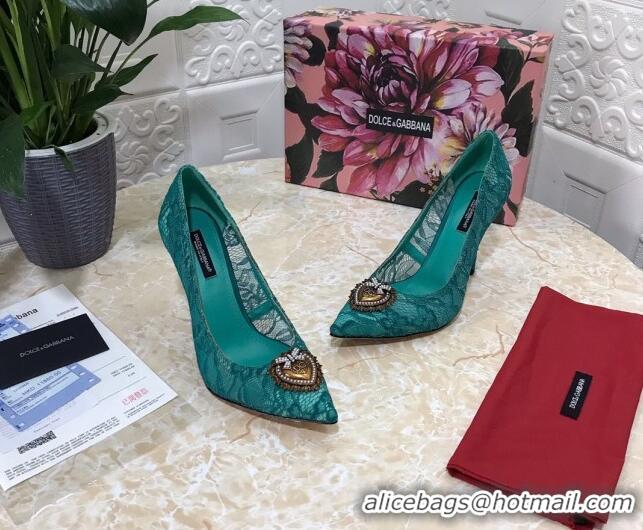 Cute Dolce&Gabbana DG Lace High- Heel Pumps 10.5cm 033175 Green 2021