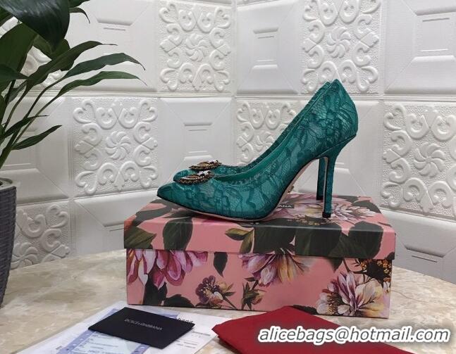 Cute Dolce&Gabbana DG Lace High- Heel Pumps 10.5cm 033175 Green 2021