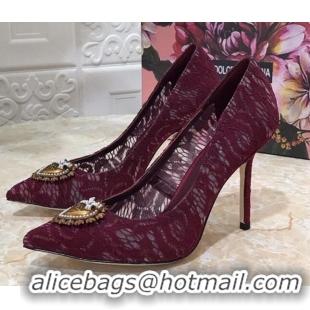 Top Quality Dolce&Gabbana DG Lace High- Heel Pumps 10.5cm 033175 Burgundy 2021