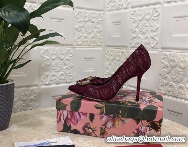 Top Quality Dolce&Gabbana DG Lace High- Heel Pumps 10.5cm 033175 Burgundy 2021