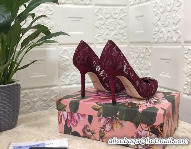 Top Quality Dolce&Gabbana DG Lace High- Heel Pumps 10.5cm 033175 Burgundy 2021