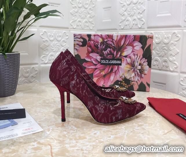 Top Quality Dolce&Gabbana DG Lace High- Heel Pumps 10.5cm 033175 Burgundy 2021