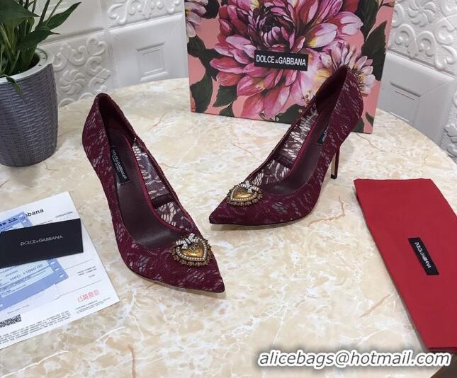 Top Quality Dolce&Gabbana DG Lace High- Heel Pumps 10.5cm 033175 Burgundy 2021