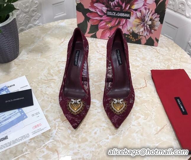 Top Quality Dolce&Gabbana DG Lace High- Heel Pumps 10.5cm 033175 Burgundy 2021