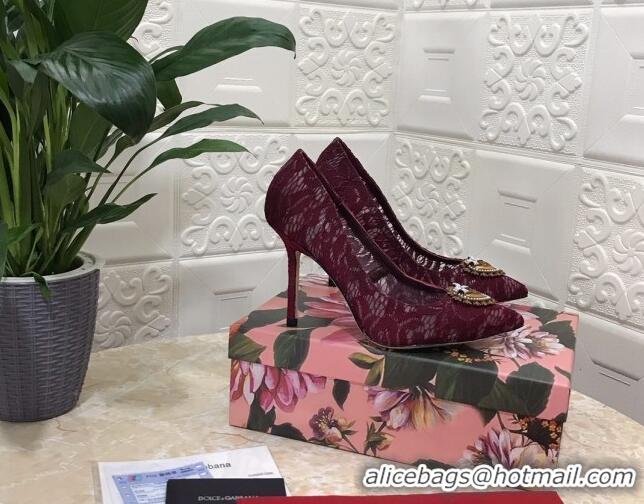 Top Quality Dolce&Gabbana DG Lace High- Heel Pumps 10.5cm 033175 Burgundy 2021