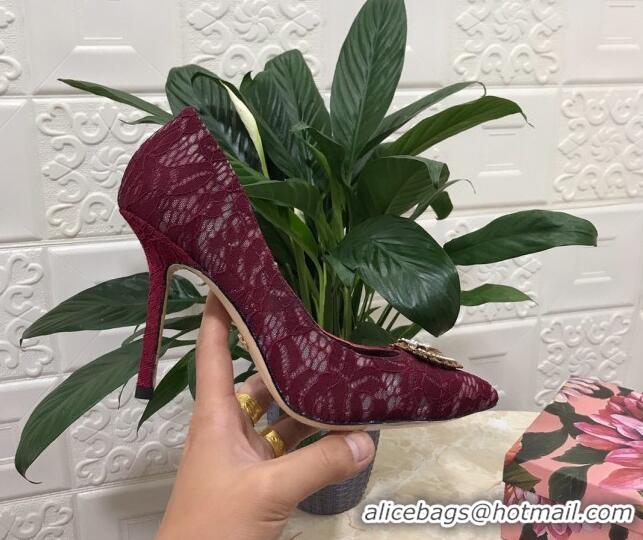 Top Quality Dolce&Gabbana DG Lace High- Heel Pumps 10.5cm 033175 Burgundy 2021