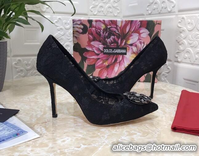 New Style Dolce&Gabbana DG Lace Crystal High- Heel Pumps 10.5cm 033181 Black