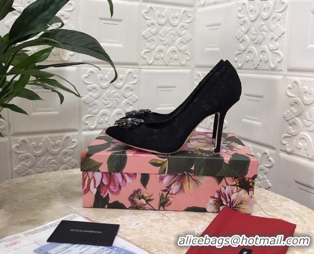 New Style Dolce&Gabbana DG Lace Crystal High- Heel Pumps 10.5cm 033181 Black