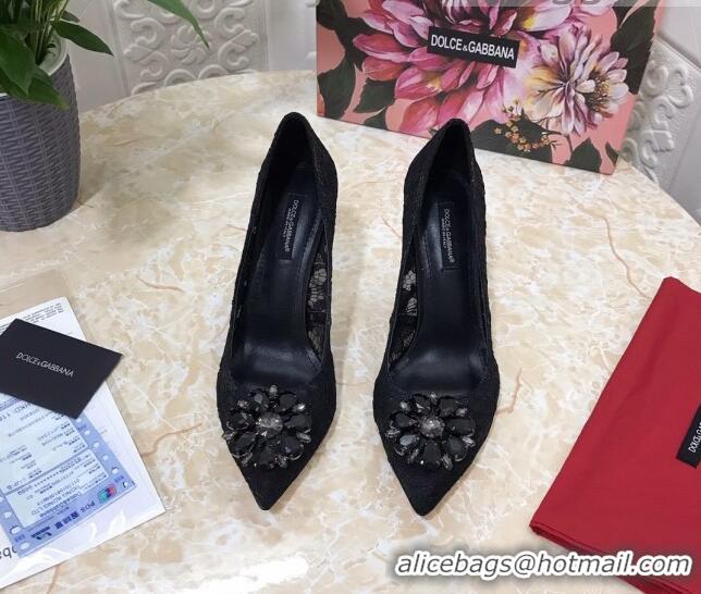 New Style Dolce&Gabbana DG Lace Crystal High- Heel Pumps 10.5cm 033181 Black