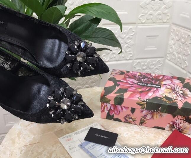 New Style Dolce&Gabbana DG Lace Crystal High- Heel Pumps 10.5cm 033181 Black