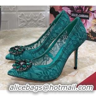 Popular Dolce&Gabbana DG Lace Crystal High- Heel Pumps 10.5cm 033181 Green 2021