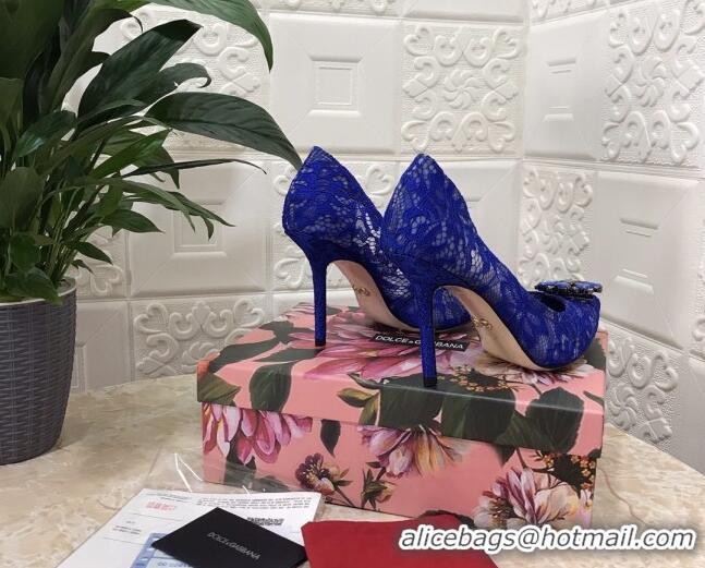 Trendy Design Dolce&Gabbana DG Lace Crystal High- Heel Pumps 10.5cm 033181 Blue 2021