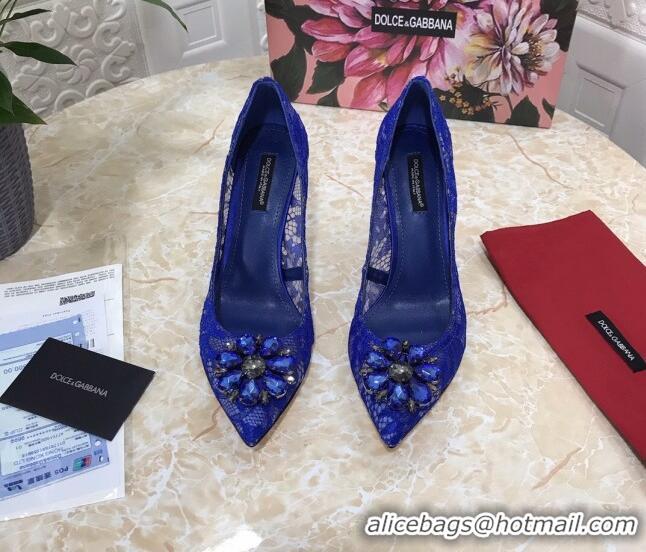 Trendy Design Dolce&Gabbana DG Lace Crystal High- Heel Pumps 10.5cm 033181 Blue 2021